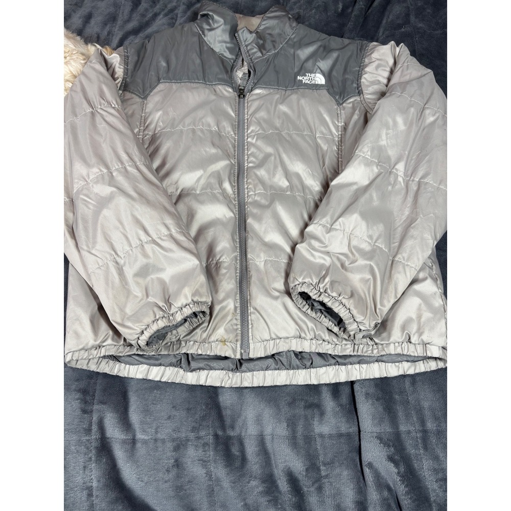 The North Face Puffer Jacket Gray Silver Men's‎ Size Large Insulated Full Zip